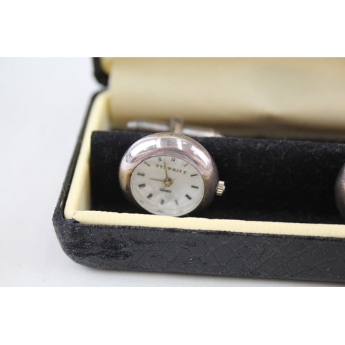 377 - Charles Tyrwhitt Silver Watch Cufflinks Quartz WATCH RUNS