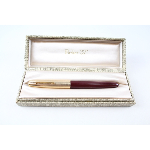 388 - Vintage Parker 51 Burgundy Fountain Pen w/ 14ct Nib, Rolled Gold Cap WRITING