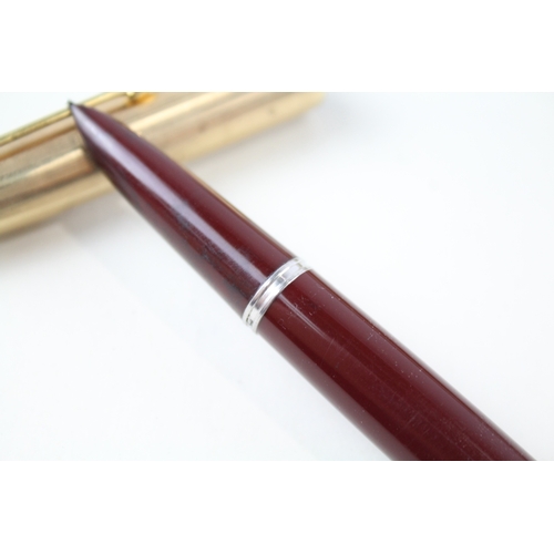 388 - Vintage Parker 51 Burgundy Fountain Pen w/ 14ct Nib, Rolled Gold Cap WRITING