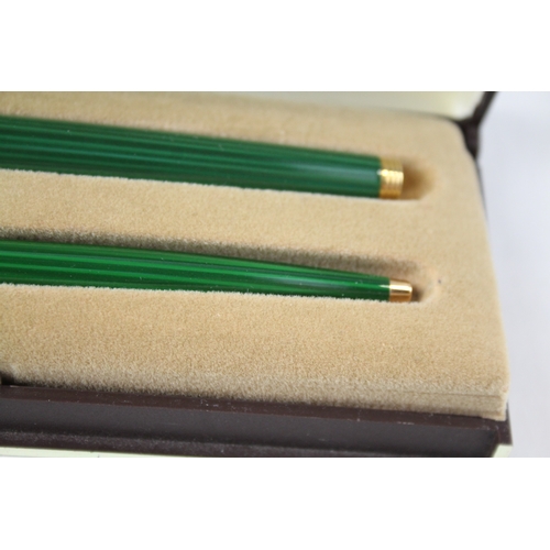 397 - Vintage Parker 75 Green Lacquer Fountain Pen w/ 14ct Gold Nib, Ballpoint, Box