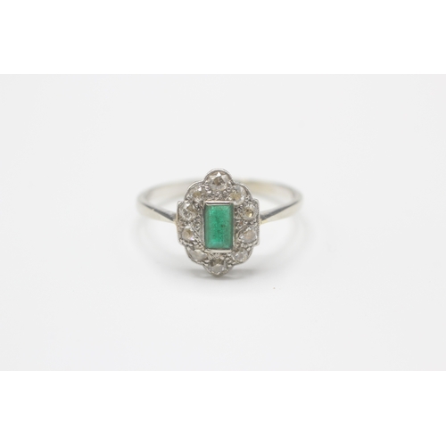 44 - 18ct gold 1920's emerald & diamond dress ring (3.2g) Size U