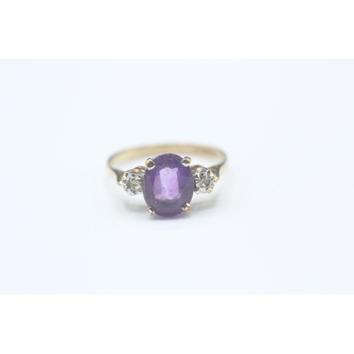 46 - 9ct gold vintage oval cut amethyst dress ring (1.7g) Size L