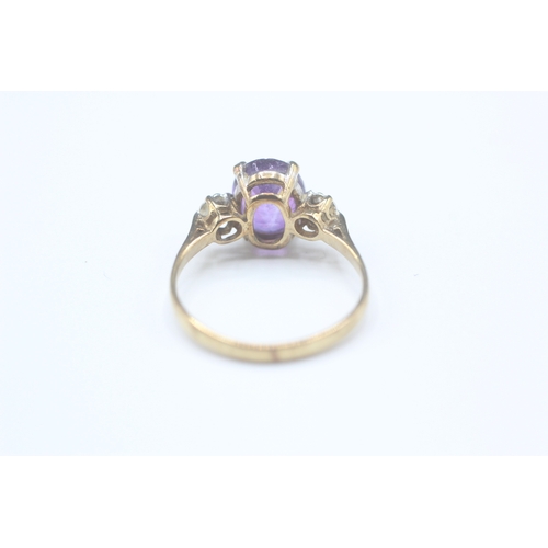 46 - 9ct gold vintage oval cut amethyst dress ring (1.7g) Size L