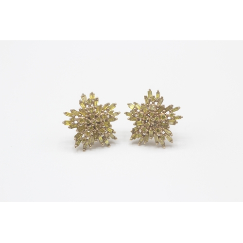 47 - 9ct gold enhanced yellow diamond cluster earrings (2.2g)