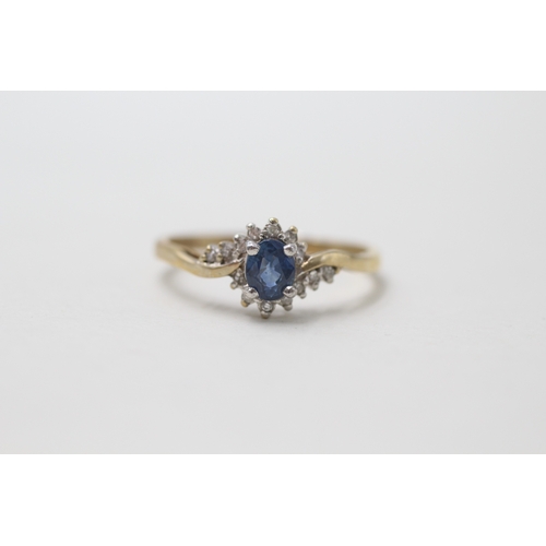 56 - 9ct gold sapphire & diamond cluster ring (2g) Size Q