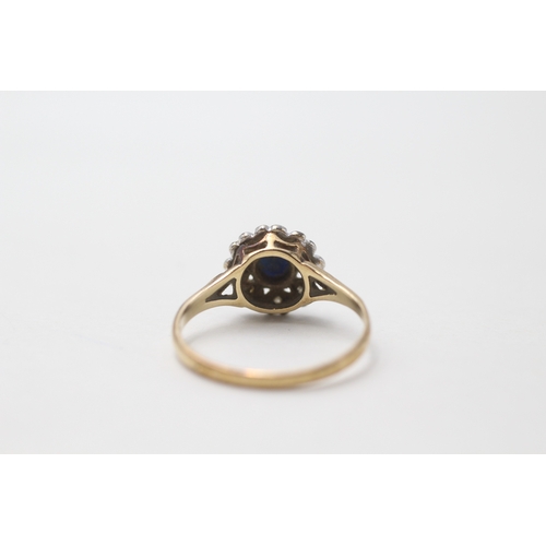 59 - 9ct gold vintage sapphire & diamond cluster ring (2.1g) AS SEEN - MISSHAPEN Size P