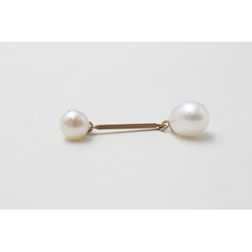 68 - 9ct gold cultured pearl drop earrings (2g)