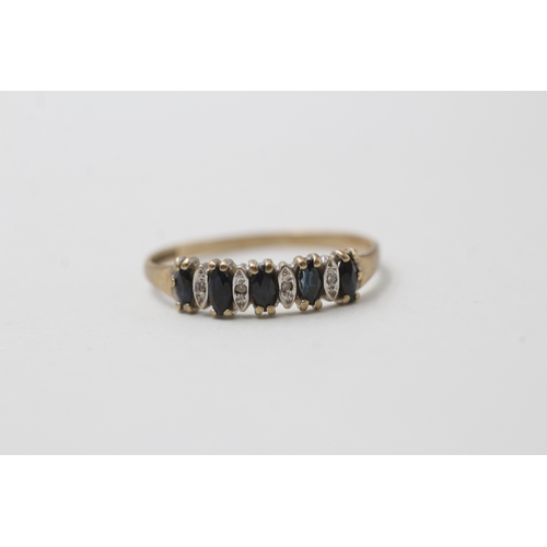 72 - 9ct gold vintage sapphire & diamond half eternity ring (1.4g) AS SEEN - MISSHAPEN Size R