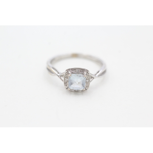 81 - 9ct gold aquamarine & diamond dress ring (1.5g) Size L 1/2