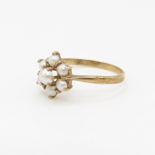 53 - 9ct gold seed pearl cluster ring (1.4g) Size N