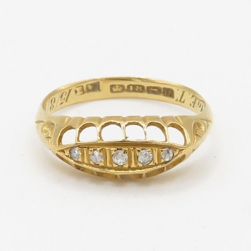 103 - 18ct gold vintage bezel set diamond five stone dress ring with open gallery (2.3g)