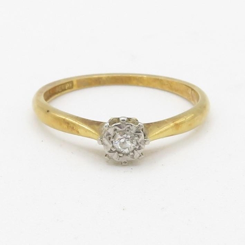 109 - 18ct gold and platinum vintage diamond solitaire dress ring (2g) Size  M