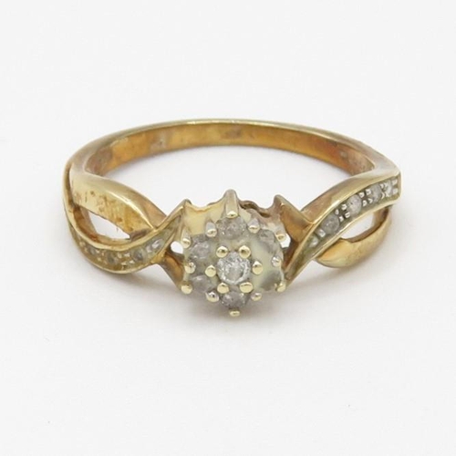 65 - 9ct gold diamond cluster ring (2.5g) Size  O