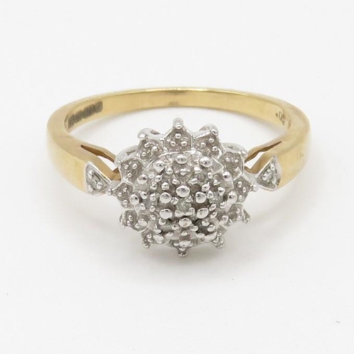 69 - 9ct gold diamond cluster dress ring (2.9g) Size  P