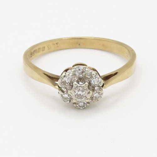 73 - 9ct gold diamond cluster ring (1.7g) Size  O