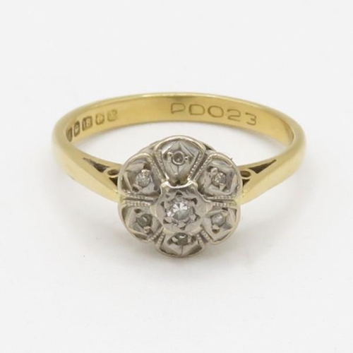 75 - 18ct gold vintage diamond floral design dress ring (3.2g) Size  M