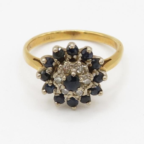 79 - 18ct gold sapphire and diamond cluster dress ring (3.8g) Size  K