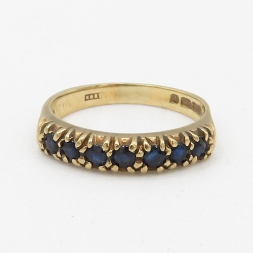 99 - 9ct gold vintage sapphire half eternity ring (2.1g) Size  K