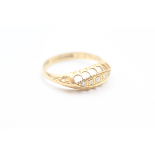 103 - 18ct gold vintage bezel set diamond five stone dress ring with open gallery (2.3g)