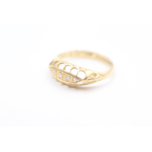 103 - 18ct gold vintage bezel set diamond five stone dress ring with open gallery (2.3g)