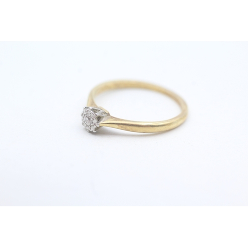 109 - 18ct gold and platinum vintage diamond solitaire dress ring (2g) Size  M