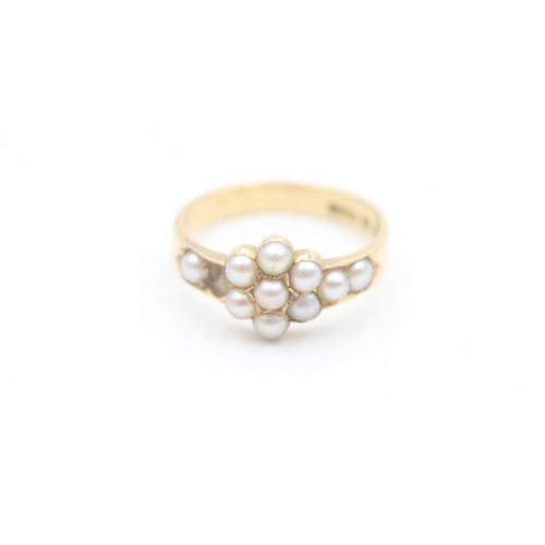 115 - 18ct gold antique seed pearl cluster ring (as seen) (3.3g) Size  M