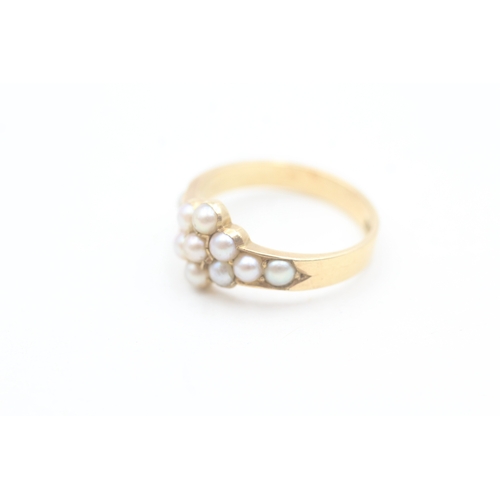 115 - 18ct gold antique seed pearl cluster ring (as seen) (3.3g) Size  M