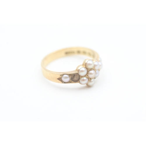 115 - 18ct gold antique seed pearl cluster ring (as seen) (3.3g) Size  M