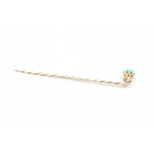118 - 9ct gold antique turquoise stick pin (1.4g)