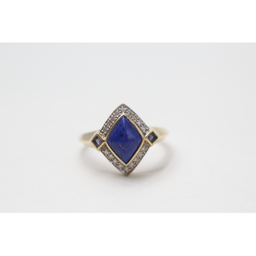 14 - 9ct gold diamond and lapis ring (2.9g) Size  R