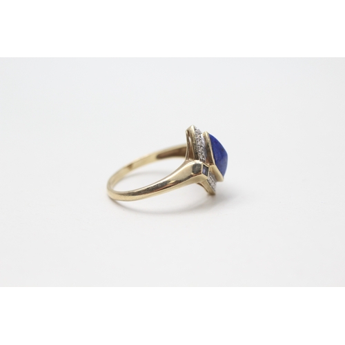 14 - 9ct gold diamond and lapis ring (2.9g) Size  R