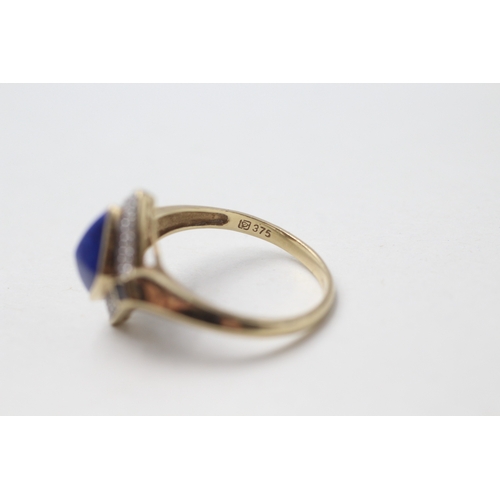 14 - 9ct gold diamond and lapis ring (2.9g) Size  R