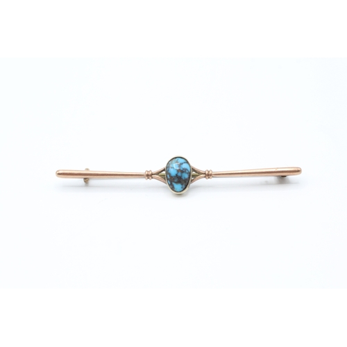 15 - 9ct gold antique turquoise bar brooch (3g)