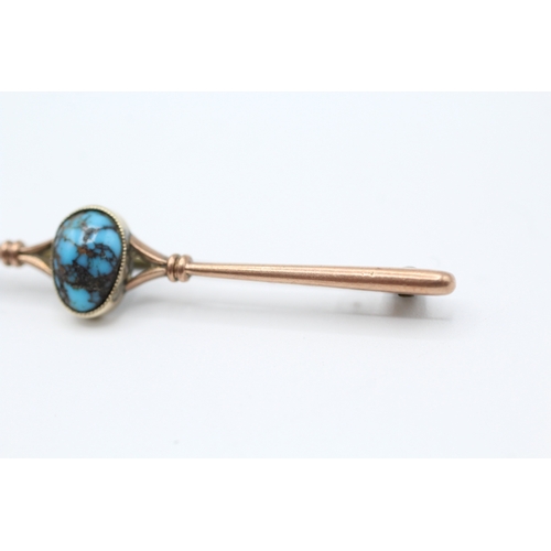 15 - 9ct gold antique turquoise bar brooch (3g)