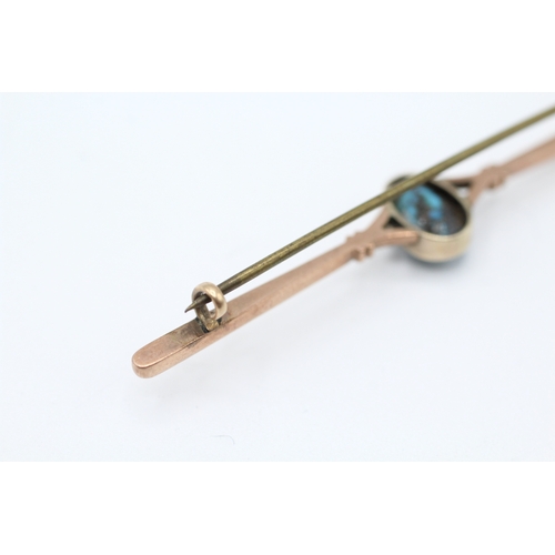 15 - 9ct gold antique turquoise bar brooch (3g)