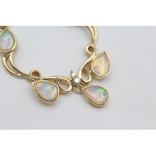 2 - 18ct gold opal & diamond necklace (8.3g)