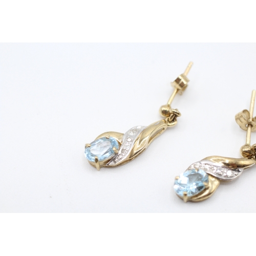 23 - 9ct gold blue topaz & diamond drop earrings (1.7g)