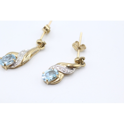 23 - 9ct gold blue topaz & diamond drop earrings (1.7g)