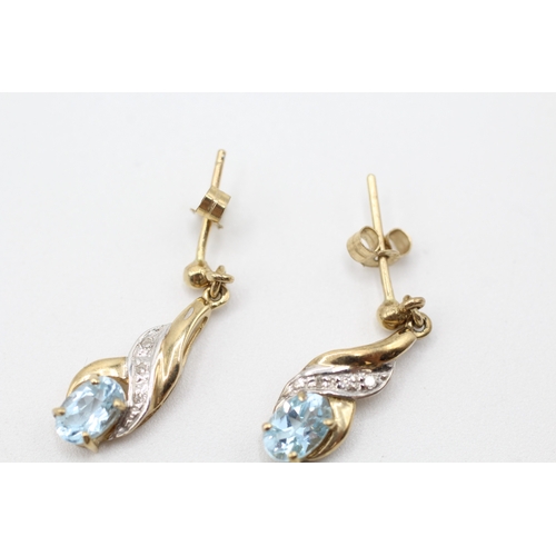 23 - 9ct gold blue topaz & diamond drop earrings (1.7g)