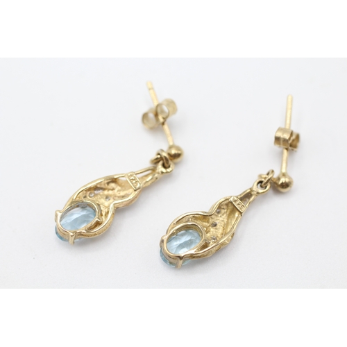 23 - 9ct gold blue topaz & diamond drop earrings (1.7g)