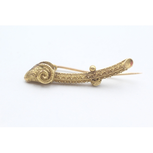 3 - 18ct gold rams head pin brooch (4.4g)