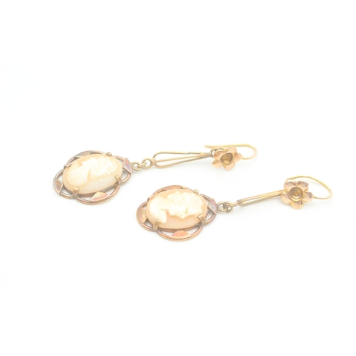 36 - 15ct gold antique shell cameo drop earrings (4.3g)