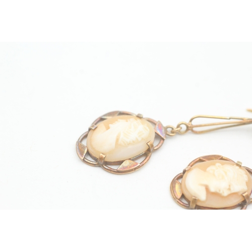 36 - 15ct gold antique shell cameo drop earrings (4.3g)