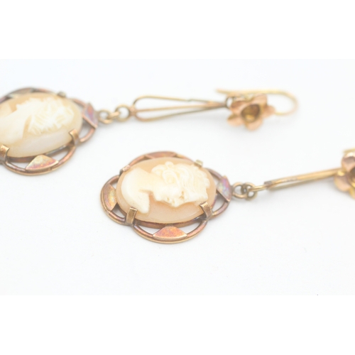 36 - 15ct gold antique shell cameo drop earrings (4.3g)