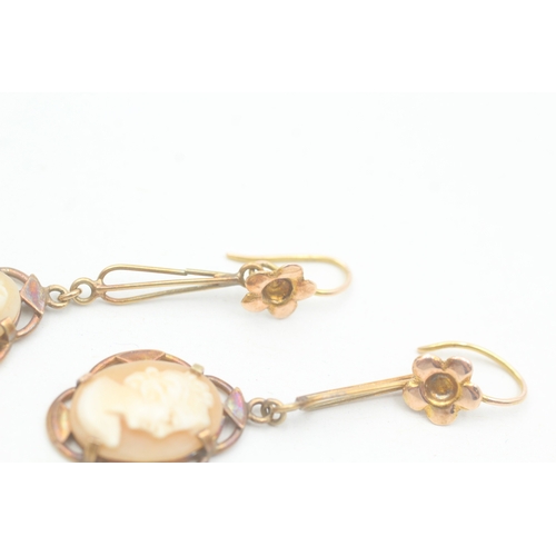 36 - 15ct gold antique shell cameo drop earrings (4.3g)