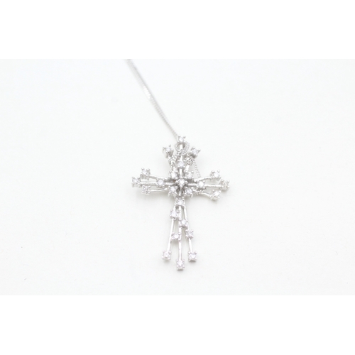 68 - 9ct white gold diamond cross pendant necklace (3.5g)