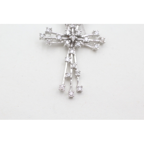 68 - 9ct white gold diamond cross pendant necklace (3.5g)