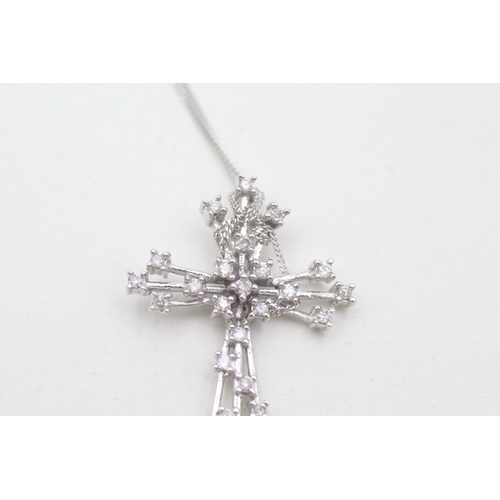 68 - 9ct white gold diamond cross pendant necklace (3.5g)