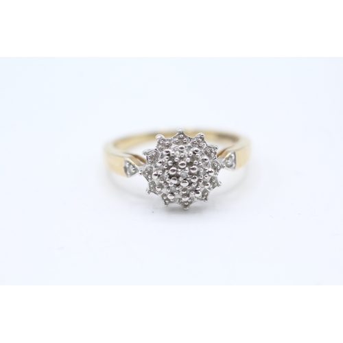 69 - 9ct gold diamond cluster dress ring (2.9g) Size  P