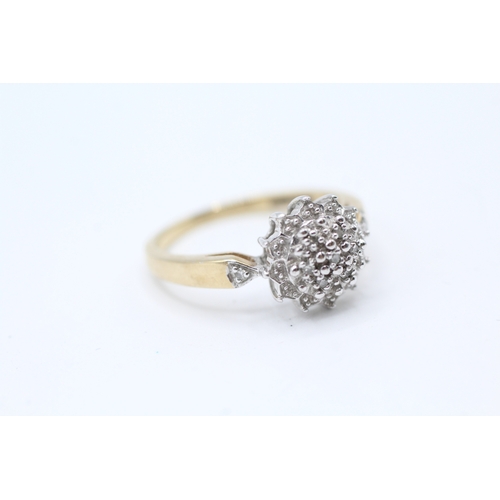 69 - 9ct gold diamond cluster dress ring (2.9g) Size  P